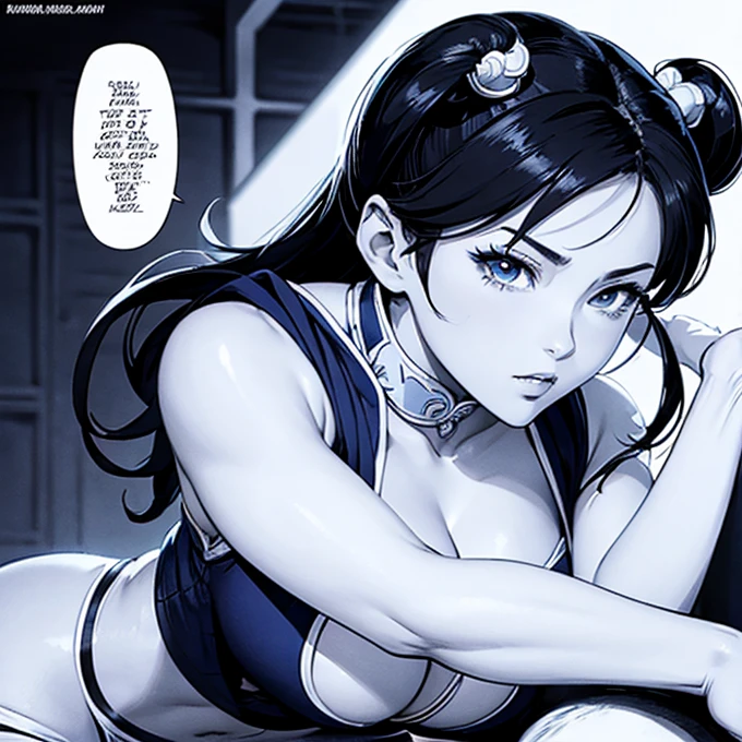 Chun-Li manga close-up, Full body visible,inspired Nidy-2D, Chun-Li's Style, Nidy-2Dのアートスタイル, Full body projection, Full Color Manga Visual Style, Nidy-2D, Comic Digital Art, Inspired by Nidy-2D,Large breasted women,A woman with visible side ,Pointed nipples,Thin fabric clothing((Torn Costume))The genitals are visible,My crotch is wet,Raised genitals,Pink pubic area,nude,Naked Women,