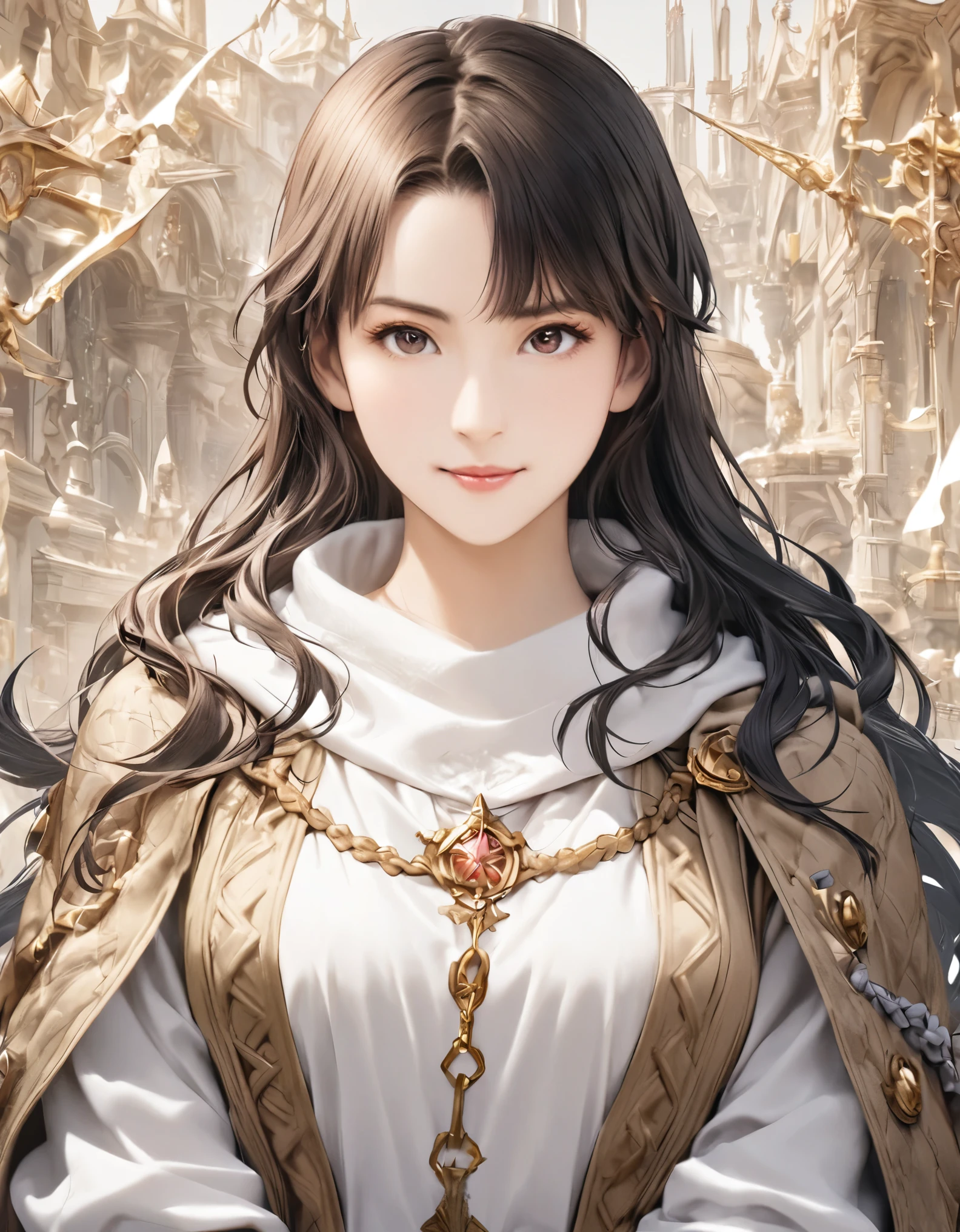 (best quality:1.2), 1girl, OCTOPATH TRAVELER, white wizard, upper body shot, shoot from front