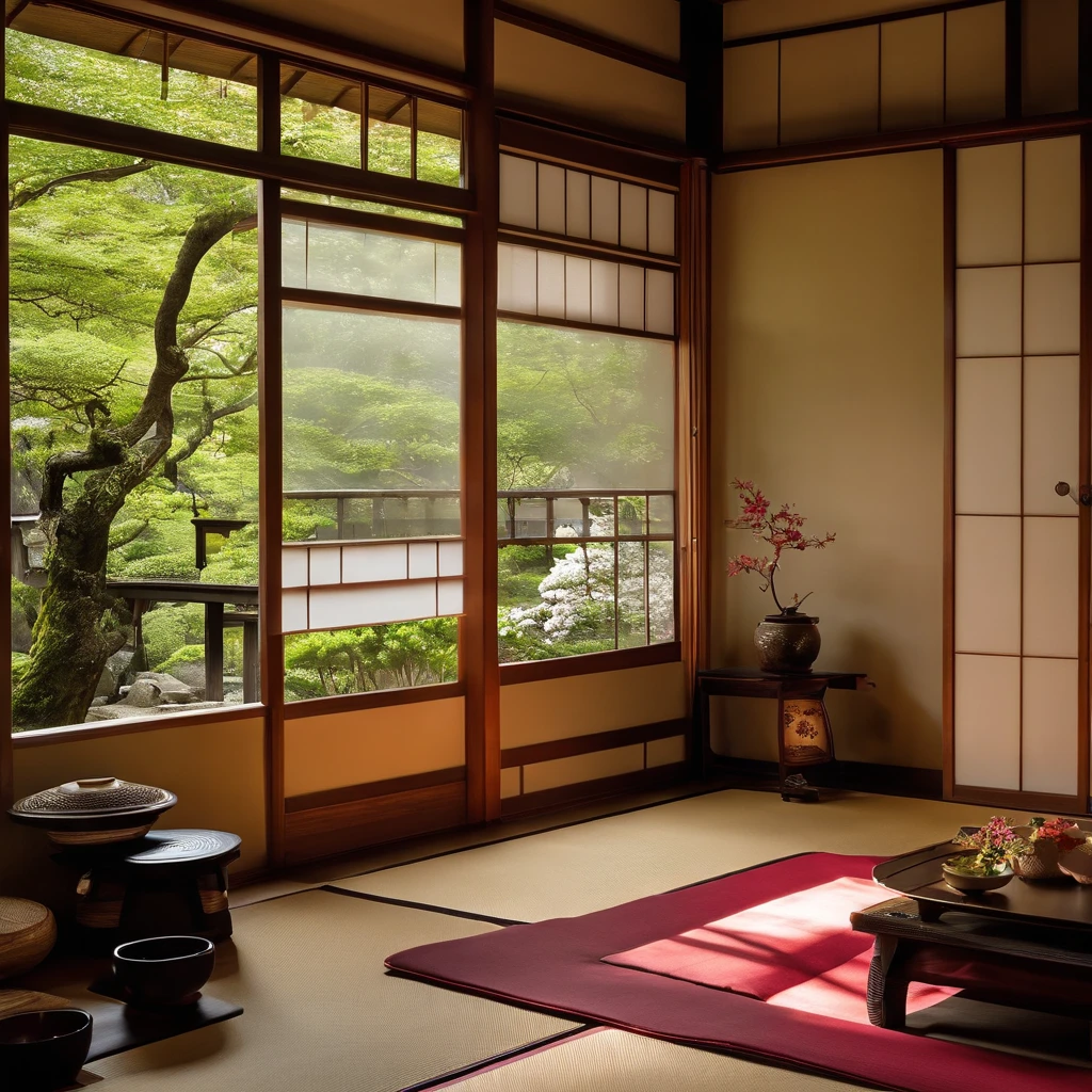 The setting is a traditional Japanese room、When you open the shoji screen, you can see the garden.。
Sitting on the porch、Please include a scene where you can relax and look out at the garden.。
The Japanese-style room is fitted with tatami mats.、Hanging scrolls and flower arrangements are on display.。
The video is、It starts with a view of the garden from a Japanese-style room.、Xu々Then I&#39;d like to shift the focus to the details of the garden.。The sound of the wind and the chirping of birds、Add natural sounds to create a more immersive experience。