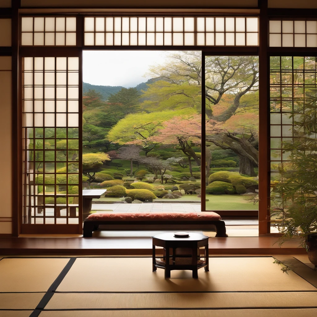 The setting is a traditional Japanese room、When you open the shoji screen, you can see the garden.。
Sitting on the porch、Please include a scene where you can relax and look out at the garden.。
The Japanese-style room is fitted with tatami mats.、Hanging scrolls and flower arrangements are on display.。
The video is、It starts with a view of the garden from a Japanese-style room.、Xu々Then I'd like to shift the focus to the details of the garden.。The sound of the wind and the chirping of birds、Add natural sounds to create a more immersive experience。