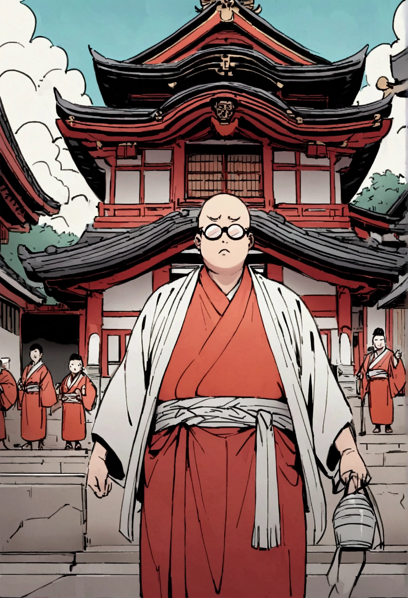 Japanese monk、I&#39;m a little fat、Round sunglasses、Fight evil、Hero of Justice、One Punch Man、Japanese Temple