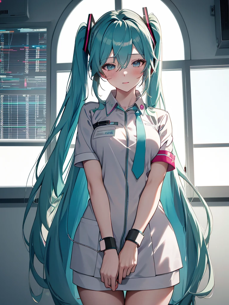 (Cardiac massage), (The background is the operating room), (nurse), Hatsune Miku, (masterpiece), highest quality, 1girl, uhd, retina, masterpiece, ccurate, anatomically correct, textured skin, super detail, high details, high quality, best quality, highres, 4K