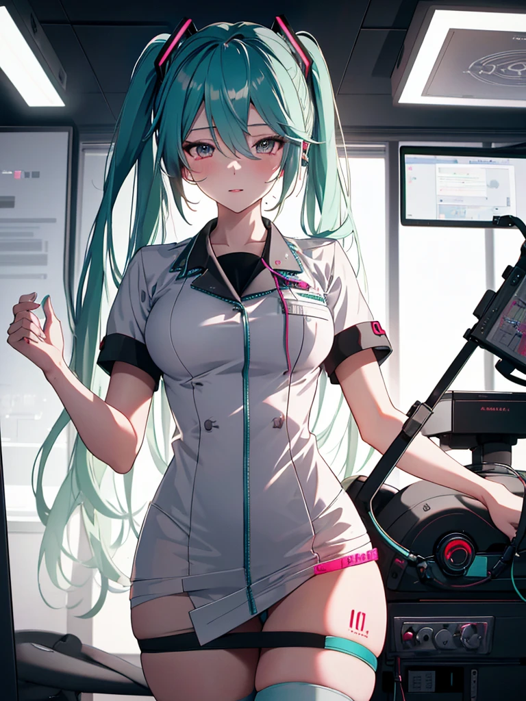 (Cardiac massage), (The background is the operating room), (nurse), Hatsune Miku, (masterpiece), highest quality, 1girl, uhd, retina, masterpiece, ccurate, anatomically correct, textured skin, super detail, high details, high quality, best quality, highres, 4K