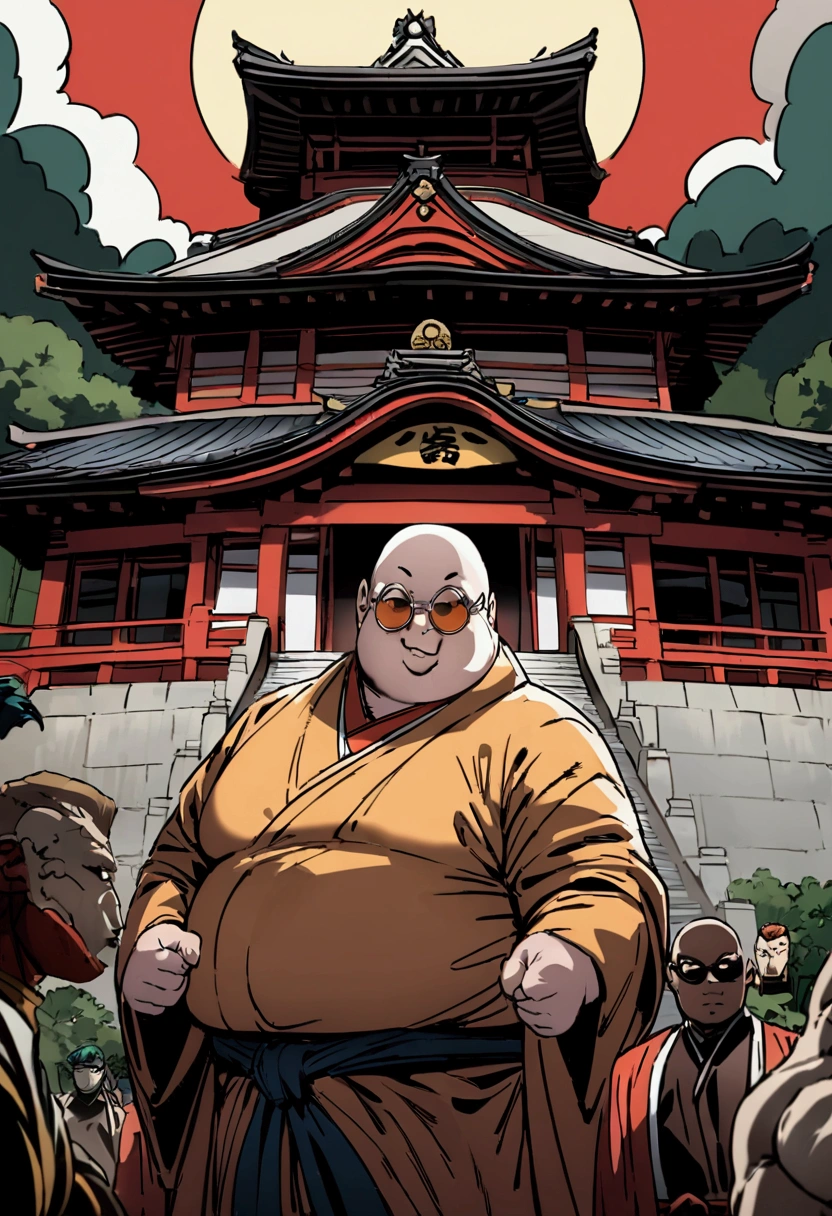 Japanese monk、I'm a little fat、Round sunglasses、Fight evil、Hero of Justice、One Punch Man、Japanese Temple