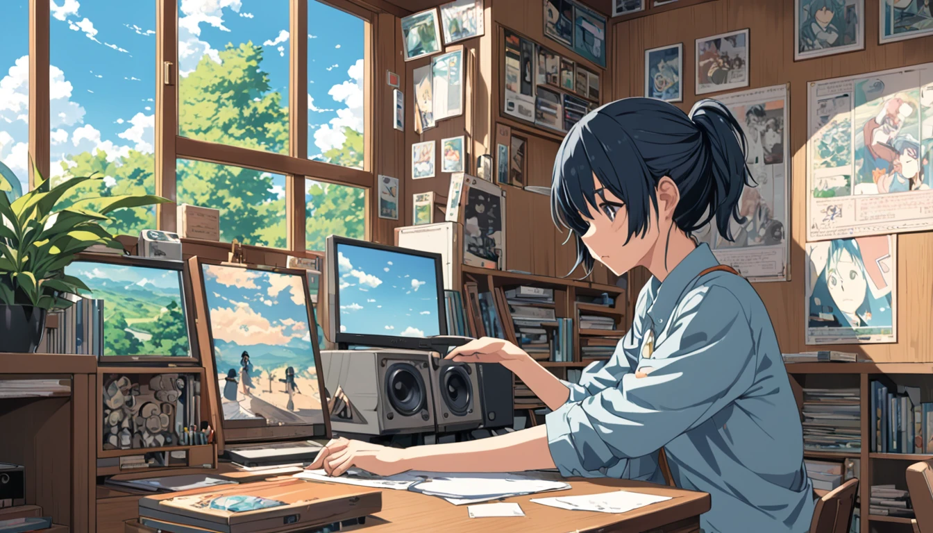 ((anime: 1.4, figure)), (masterpiece, Highest quality, Highest quality), (Very detailed, The absolute solution), ((16K, High resolution)) (サイバーpunkゲームの世界), ( anime: 1.4, figure)), (masterpiece, Highest quality, Highest quality), (Very detailed, The absolute solution). and {Lofi Art, Laurie Griesley's style, Makoto Shinkai's Style, anime Aesthetic}, break {(Produces images with over 40 million pixels of information and cinematic detail。Hot with Sony's slur).}dj,club、graffiti、punk、Disco
