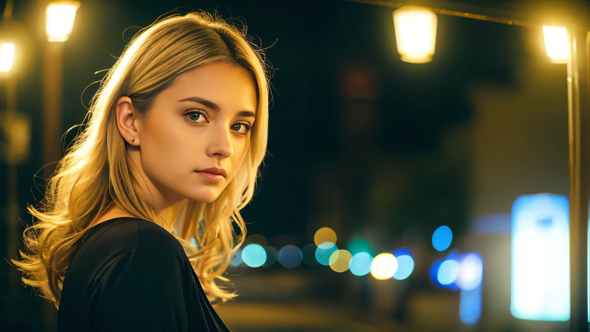 tatuados,Beautiful blonde with big breasts in a black dresany tattoos on both arms and neck、 (Late night back alley、walk),Candlelight only,Very detailed, 21 years old, Innocent face, Wavy Hair, blue eyes, High resolution, masterpiece, Highest quality, Intricate details, Very detailed, Clear focus, Delicate skin, practical skin texture, texture, Delicate eyes, Professional, 4K, Sad face,despair、 Shot with Canon, 85mm, Shallow and deep, Kodak Vision Color, Exactly, Very detailed, photograph_\(Extremist\), photographpractical, practical, Post-processing, Maximum details, Roughness, Real Life, Extremist practical, Photorealism, photographgraphy, 8K Ultra HD, photographgraphy