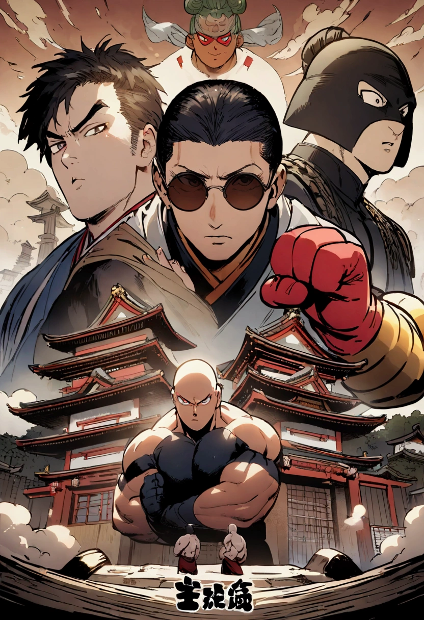 Japanese monk、Small、Round sunglasses eusculaght evil、Hero of Justice、One Punch Man、Japanese Temples、Sumo wrestlers