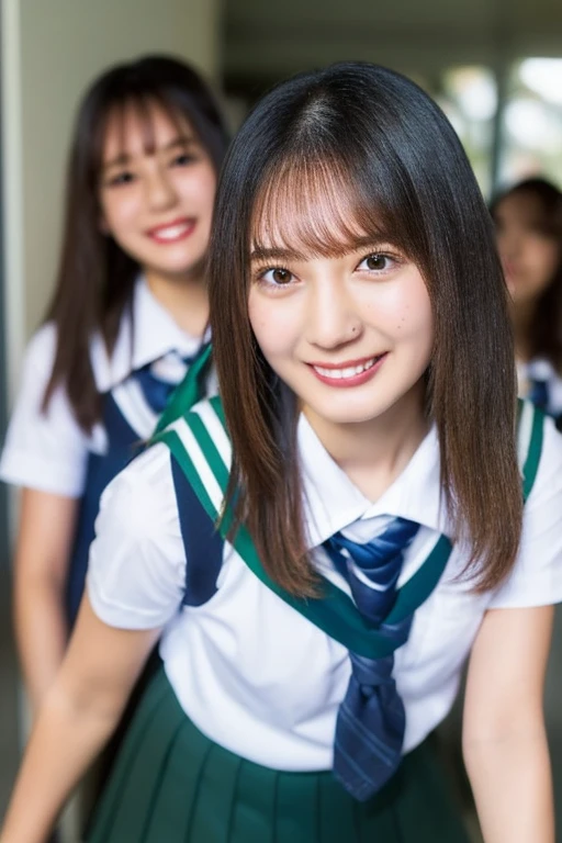 nude,フルnude,Browsing Caution, ((masterpiece)), ((Highest quality)), (Very detailed), ((cute)), cute, (Multi-point), ((sexy)), (device), ((Very detailed)), 4K, (8K), Highest quality, (beautiful), hyper cute face, shape, Anime Style,hyper Genuineistic, Genuine, Dynamic Angle, ((whole body)), close, Thick outline, Clear contours, at school, (Three Girls, 3 cute girls:1.5), (Schoolgirl Uniform :1.5), beautiful light brown hair, beautiful brown eyes, ((beautiful eyes)), (Leaning forward:1.5), short hair, Big Breasts, smile