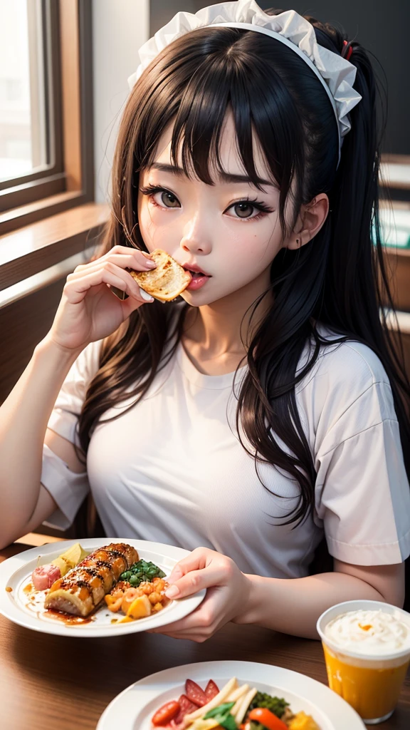 14-year-old Tifa Lockhart holding oden at a night food stall