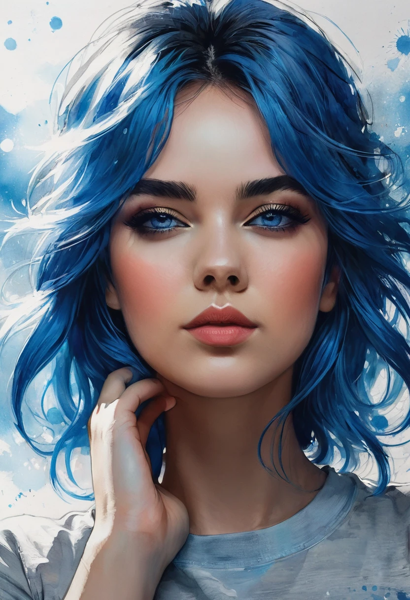 #Pastel, #drawing with dry chalk, #crayons on paper, #hatching with chalk, #drawing with chalk, #tinted paper, #drawing with colored chalk,
Poster, close-up, sketch, fine lines and shading,
Girl with blue hair
art by Darek Zabrocki, Neil Blevins, Cedric Peyravernet,