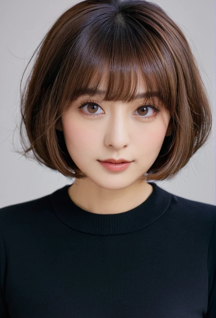Bangs, Brown Hair, Bob Hairstyle, chest, 38 years old、woman、Drooping eyes