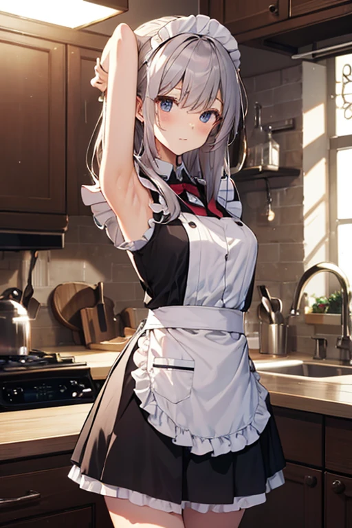 a woman is cooking, (wearing nude_kitchen_apron:1.3),
good hand,4k, high-res, masterpiece, best quality, head:1.3,((Hasselblad photography)), finely detailed skin, sharp focus, (cinematic lighting), soft lighting, dynamic angle, [:(detailed face:1.2):0.2], medium breasts,(((inside kitchen))),