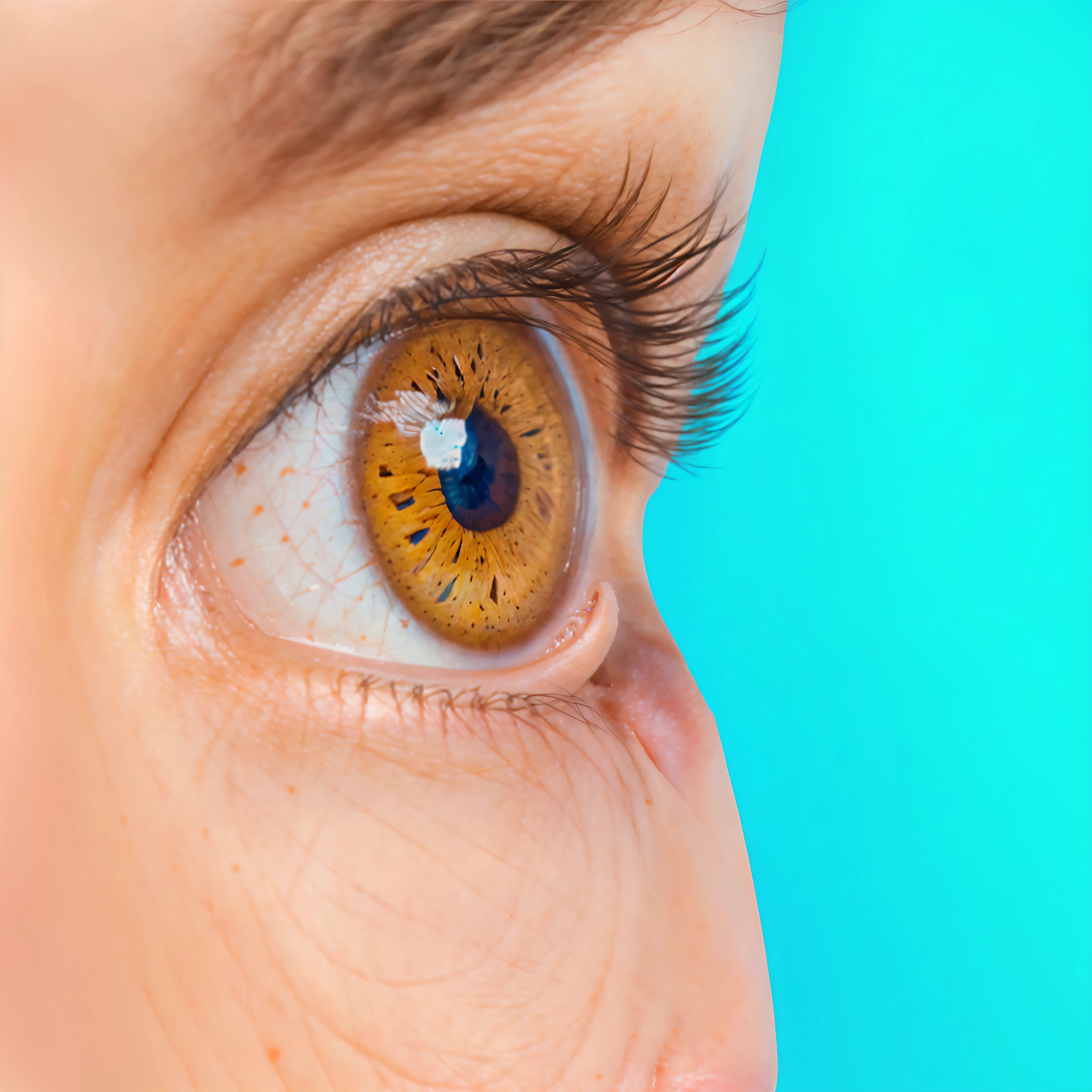 girl face, closeup face photo, photo of eyes, closeup eyes, perfect eyes, beautiful eyes, wide opened eyes, super cute, macro closeup photo, 20f aperture, ultra sharp aperture, closed aperture, blue flat background, art lighting, 8k render, skin, detailed pure eyes, clean face retouch