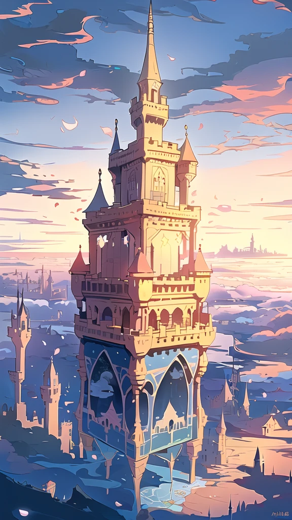 (Extremely detailed floating city:1.3), ((1 detailed mirage-castle floats above the clouds)and(Detailed floats minarets illusion, detailed floats belfry illusion)and(Highly transparent mirage)and(Detailed view of the base of the Mirage castle)),ultra-detailed,extremely detailed and beautiful, sky and white cloud and sunset glow background,ultra-detailed birds, (floating city in bloom, Floating petals, blooming gardens in the sky, many vines on the wall:1.2)
Imagination, dream
/=
1 girl, (1 girl at floating city:1.3), (solo), (Super wide Angle lens), (back), behind head, white dress, (full body), (bare feet), (Backless dress), the girl away from camera, Holy Light,