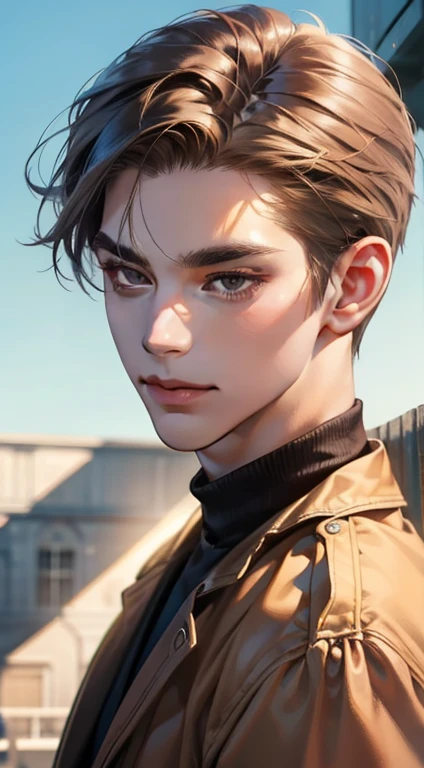 a handsome mature man, 25 years old, with a charming and calm expression, short dark brown hair swept to the right, thick eyebrows, dark eyes, a closed-mouth smile, extremely detailed face, cold smile, portrait, western, jewish, light brown skin, best quality, realistic, (best quality,4k,8k,highres,masterpiece:1.2),ultra-detailed,(realistic,photorealistic,photo-realistic:1.37)