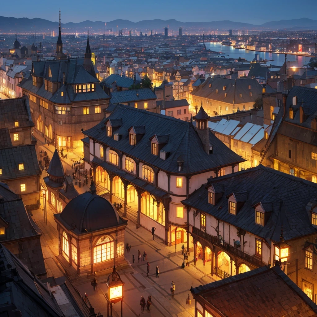 (Bird eye View) walled city, high walls around the city