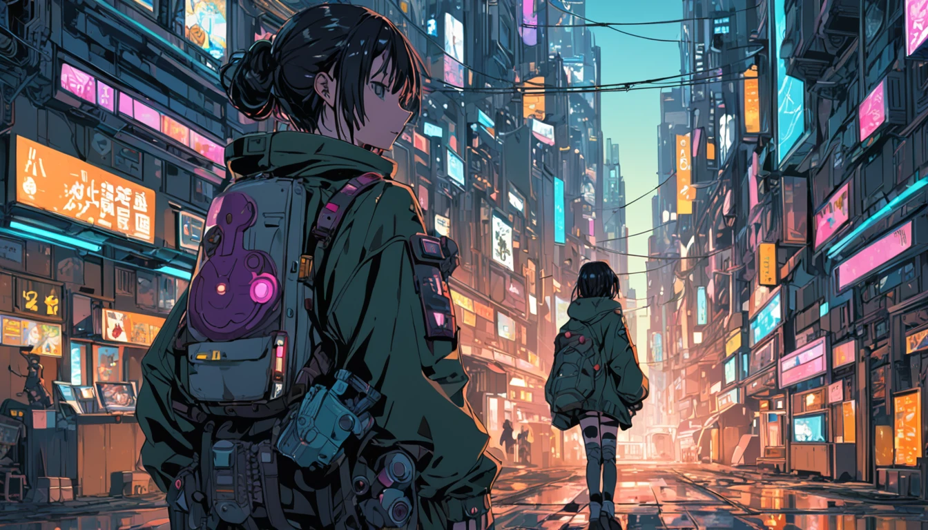 ((anime: 1.4, figure)), (masterpiece, Highest quality, Highest quality), (Very detailed, The absolute solution), ((16K, High resolution)) (Cyberpunk game world), ( anime: 1.4, figure)), (masterpiece, Highest quality, Highest quality), (Very detailed, The absolute solution). and {Lofi Art, Laurie Griesley's style, Makoto Shinkai's Style, anime Aesthetic}, break {(Produces images with over 40 million pixels of information and cinematic detail。Hot with Sony's slur).}dj,graffiti、Disco