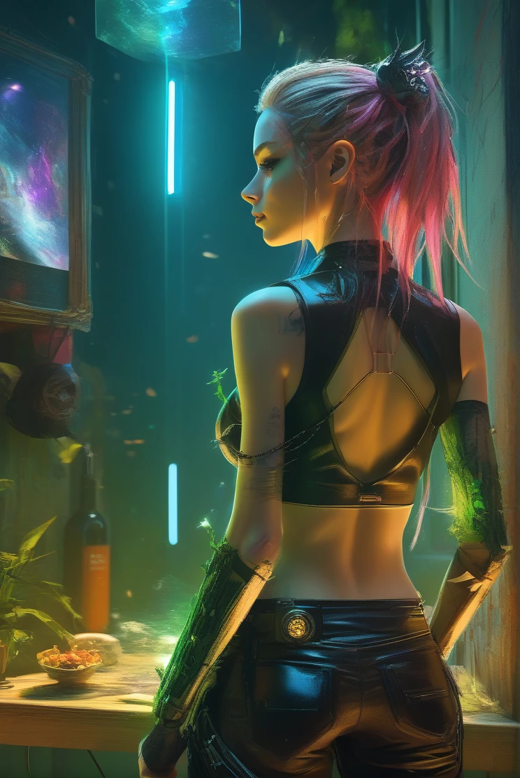 atmosphere oleosa sombria Artwork By Jesper Ejsing Looking into the mirror of truth Detailed cyber cat punk girl sexy DBZ Avril Lavigne Naruto fênix Carne Griffiths Michael Garmash, seb McKinnon, masterpiece", black Green withe latex art, in 4D lighting, 8k concept art; ; trending on artstation; deep color; ink drawing; In Futuristic Ultra Detailed , fear Background, Highly Detailed, in buraco negro Scale Like Skin, Daz 3d, Unity, Unreal Engine 5
