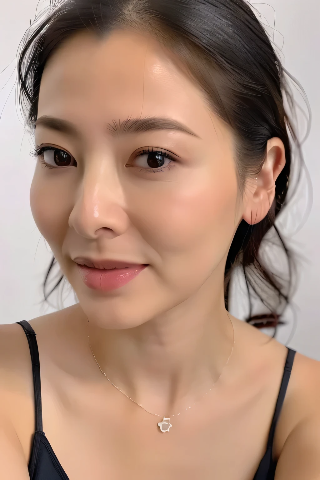One Girl,Flying debris,,Award-winning photo, Very detailed, Edge Orgasm,Face Focus, (Woman with open mouth and open eyes ), 30 years old、Black Hair、Glowing Skin、Face close-up,From below、Realistic nostrils、Long and narrow nasal cavity,、((camisole))、Big Breasts、(Sharp Nose)Grimacing performance:1.4, concept,teeth,performance,facial performances,Grimacing,Lift your head((vaginale,sex,supright straddle,hug))