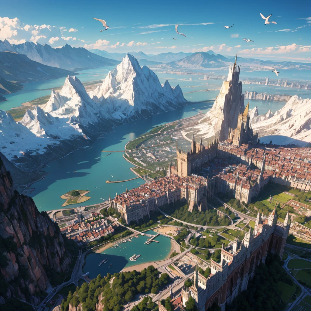 (Bird eye View) high walls around the city, big walls, montains