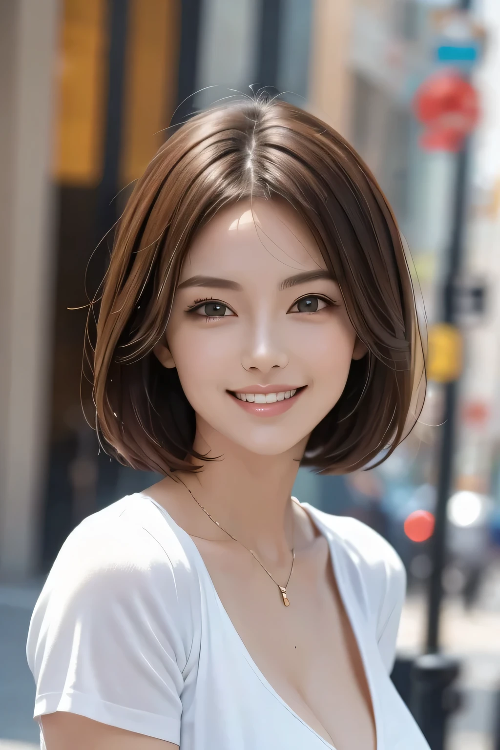 Highest quality, Ultra-high resolution, (Realistic: 1.4), beautiful Eyes, Super beautiful, Very short hair, beautiful, spouse, Rough Chest T-shirt, beautiful Soldier, Eyes that beckon, The spouse&#39;s perspective, Attractive look, Sexy smile, Perfect Style, Perfect balance, Detailed skin, Mischievous Gaze, I can see your chest