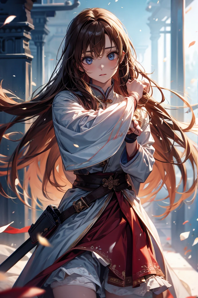 Yuuki Asuna、Yuuki Asuna、((Highest quality))、((masterpiece))、(detailed)、((Anatomically correct))、(High resolution、8k)、(Beautiful Skin:1.1)、One woman、cowboy shot、Look at me、Brown Hair、long hair、(Beautiful eyes:1.2)、Rin々Funny face、