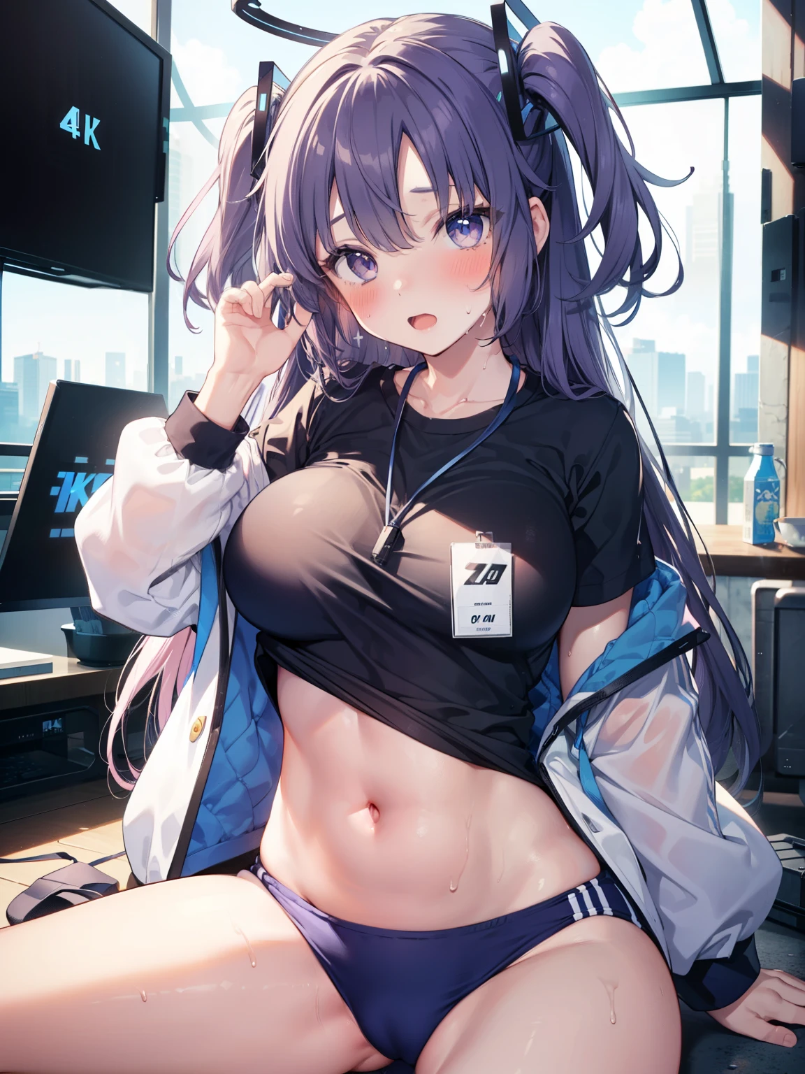 ((Highest quality, High resolution, Perfect Pixel, 4K)), (Beautiful Anime Girls), Depth of written boundary、
Watching the audience,
Perfect body,
gym uniform,
(Big Breasts:1.2)、belly button、Groin、
(blush:1.3)、Sweat、