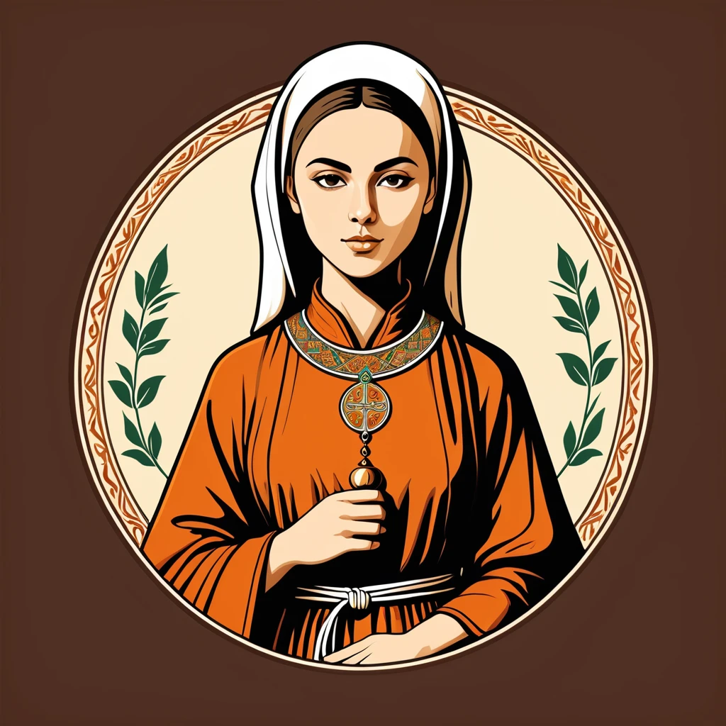 female monk in italian folk outfit ,vector graphics, strong contours, logo design