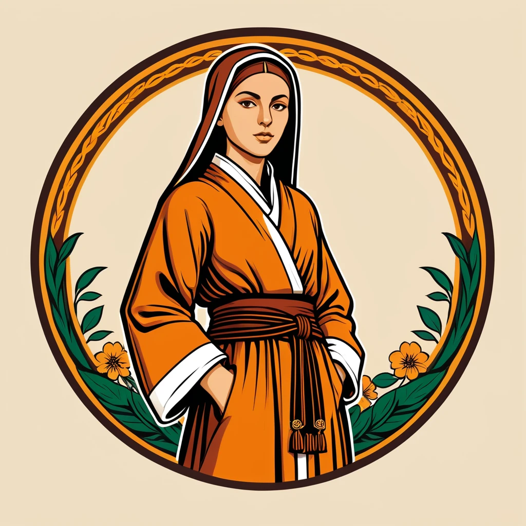 female monk in italian folk outfit ,vector graphics, strong contours, logo design