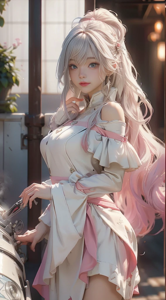((best quality)), ((master piece)), (detailed:1.4), beautiful cyberpunk woman image,nffsw(high dynamic range),ray tracing,NVIDIA RTX,super resolution,fantasy 5,Scattered beneath the surface,PBR texture,post-processed,anisotropic filtering,Depth of bounds written,Maximum clarity and sharpness,multilayer texture,Albedo and specular maps,surface coloring,Accurate simulation of honey-material interactions,perfectly proportioned,Rendering with Octane,two color light,Large Diameter,Low ISO,White balance,rule 3 points、8K raw data、Beautiful bright blue pupils,off shoulder clothes,fine student,delicate face and eyes,long eyelashes,blush,delicate and fluffy hair,pink lip,Pure,cute face,sweet girl,artistic sense,casual wear,advanced sense,butterfly,cherry blossom petals,beautiful hair accessories,long hair and waist,hair blowing in the wind,Snow-white fox ears,curly,Snow-white fluffy tail,positive light,The light from the rear window is backlit.