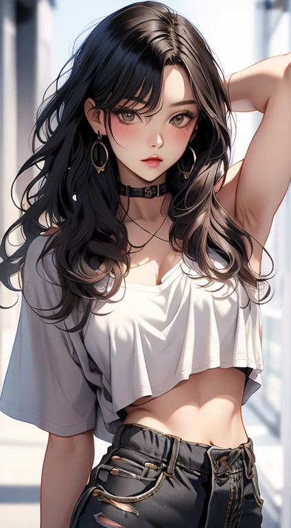 masterpiece, highest quality, pixiv, cool girl, the strongest pirate girl, topless, lips in love, dark brown hair, curly hair, dull bangs, straight bangs, gray eyes, white skin, gal, Improve