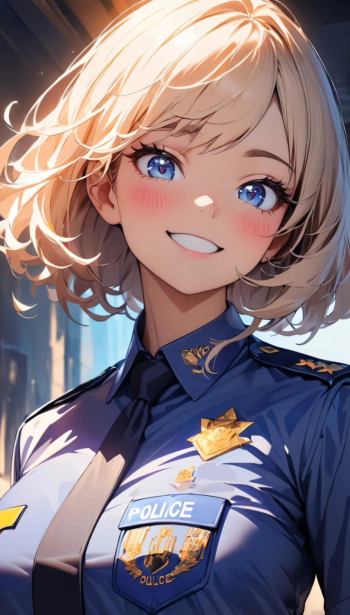 (Highest quality:1.2, Very detailed, up to date, Vibrant, 超High resolution, High Contrast, masterpiece:1.2, Highest quality, Best aesthetics), (((1 girl))), Beautiful police officer, Carefully drawn police equipment, Police uniform, Professionalism, Bright colors, Soft lighting, Expressive eyes, Detailed lips, Long eyelashes, Pleasant atmosphere, incite inferiority, Obscene eyes, Lewd smile, Open your mouth, blush, Fatty face, Cowboy Shot, Positive Energy, Calm background, A nurturing presence, High resolution, Sharp focus.