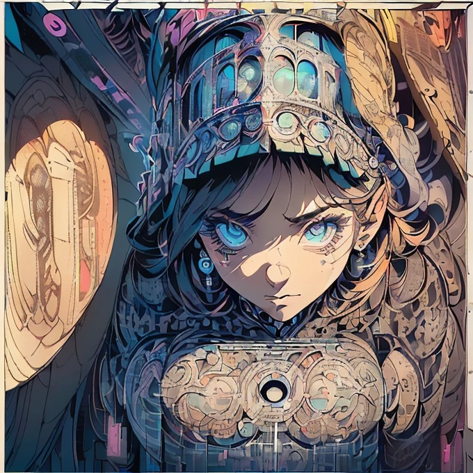 (((The ultimate in quality))),((((alone:1.2)))),((((One girl:1.2)))),((((Beautiful perfect woman)))),(((Body perfect in every detail, detailed perfect fingers))),((((((Ultimate Movie Posters)))))),(((breast enhancement, close))),((((An intricate and complex machine)))),(((((genius machine))))),(((American Comics))),(((Extreme highlights))),(((Very colorful, primary color))),Cleavage, Super beautiful woman,(((typography))),article,(((((Looking up or looking down?)))))