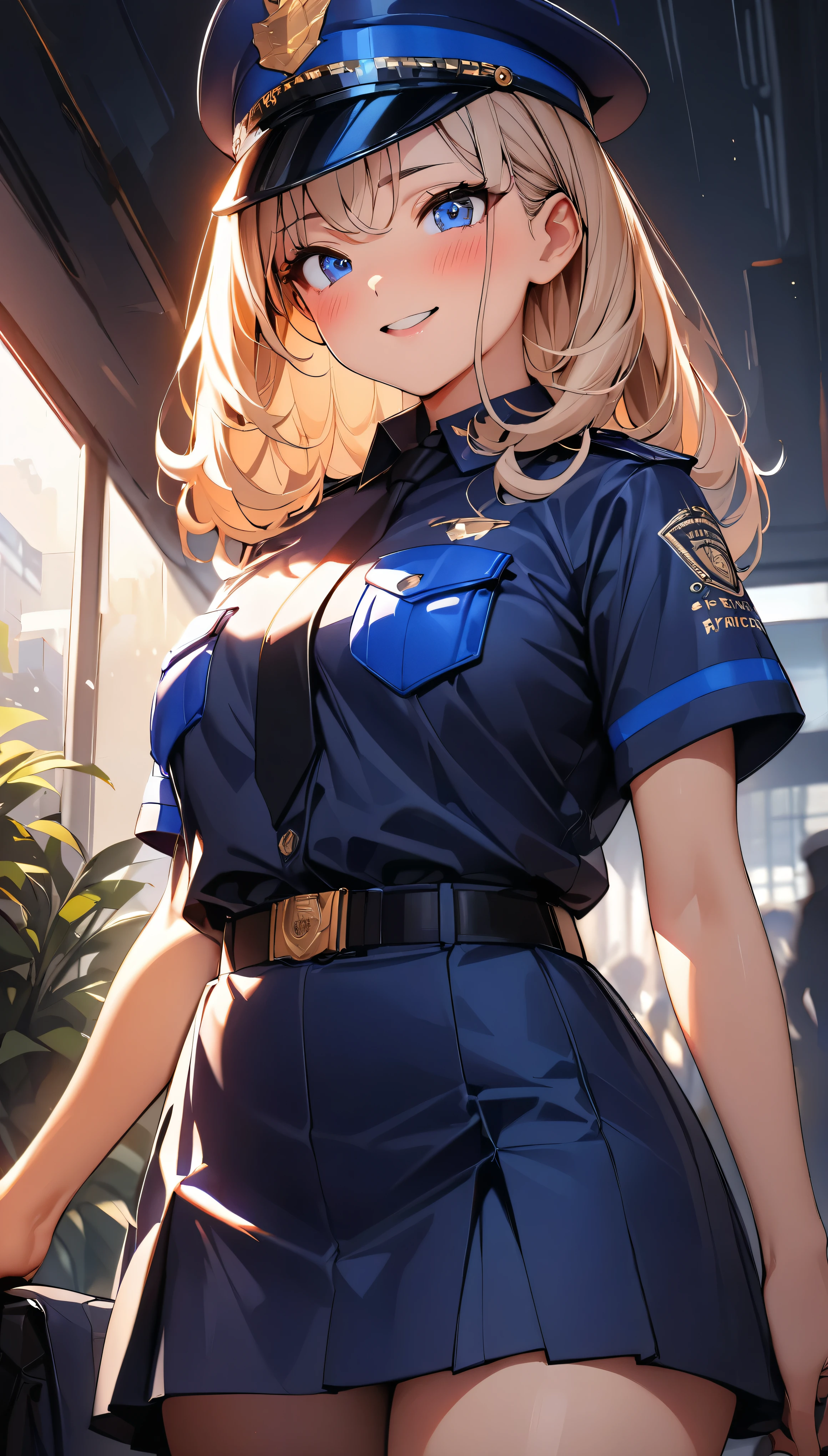 (Highest quality:1.2, Very detailed, up to date, Vibrant, 超High resolution, High Contrast, masterpiece:1.2, Highest quality, Best aesthetics), (((1 girl))), Beautiful police officer, Carefully drawn police equipment, Police uniform, Professionalism, Bright colors, Soft lighting, Expressive eyes, Detailed lips, Long eyelashes, Pleasant atmosphere, incite inferiority, Obscene eyes, Lewd smile, Open your mouth, blush, Fatty face, Cowboy Shot, Positive Energy, Calm background, A nurturing presence, High resolution, Sharp focus.