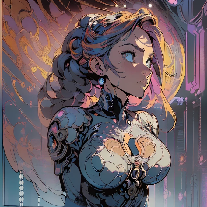 (((The ultimate in quality))),((((alone:1.2)))),((((One girl:1.2)))),((((Beautiful perfect woman)))),(((Body perfect in every detail, detailed perfect fingers))),((((((Ultimate Movie Posters)))))),(((breast enhancement, close))),((((An intricate and complex machine)))),(((((genius machine))))),(((American Comics))),(((Extreme highlights))),(((Very colorful, primary color))),Cleavage, Super beautiful woman,(((typography))),article,(((((Looking up or looking down?)))))
