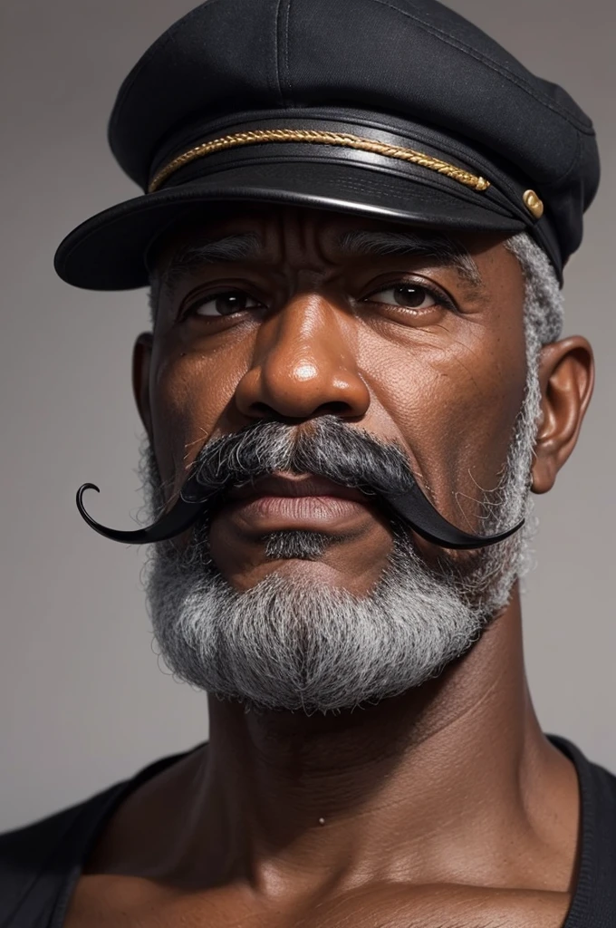 Create a bust of a 70 year old black man with a gray mustache and cap