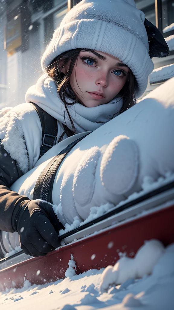 "A person born in January commuting through heavy snow with a sled."