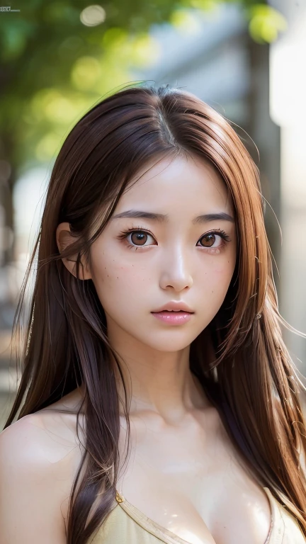 (masterpiece:1.3), (Photorealistic, RAW Photos, Highest quality: 1.4), Skinny Japanese woman, 23 years old, (One Girl), (A vivid face), Detailed face, Detailed eye resolution, (Brown hair, Fluttering Hair、Show your forehead、Long Hair:1.3), (Realistic Skin), (Black camisole), Ultra-high resolution, Surreal, High definition, freckles、Small breasts、Cleavage