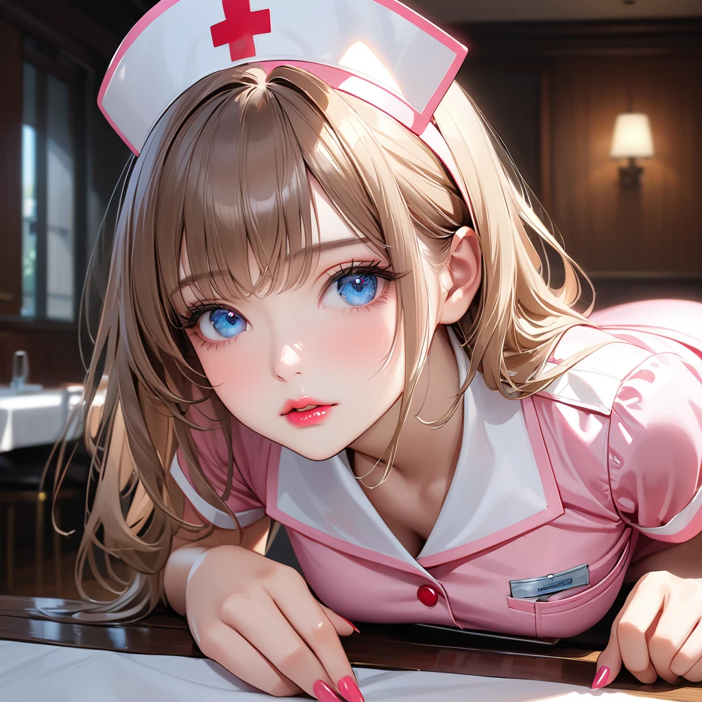 1 boy, fellatio, penis、(highest quality)), ((masterpiece)), (Familiar), Perfect Face、throw,1 boy, penis, Chest Blowjob, Paizuri, penis is between breasts, penis in breasts, Breast compression, Blowjob,Shiny skin,Beautiful breasts,how,Gray Hair,blue eyes,Shiny skin、Kyoto Animation style painting、bed、Braided Straight、Covered in semen,side pony、Kneel、glans licking、Oral Service、Top view、Handjob and licking、Close angle,cum,service
,nurse uniform
