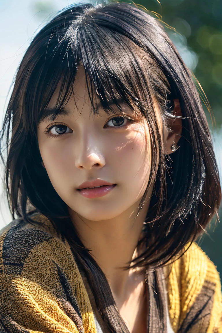 , Long winded [Blue-black:.3] hair,View your viewers, (masterpiece:1.3), (8k, Realistic, RAW Photos, Highest quality: 1.4), Japanese, (One girl), Beautiful Face, (Realistic Face), (black hair, short hair:1.3), beautiful hairstyle, Realistic eyes, Beautiful attention to detail, (Realistic Skin), Beautiful Skin, Charm, Ultra-high resolution, Ultra-realistic, Very detailed, Golden Ratio,