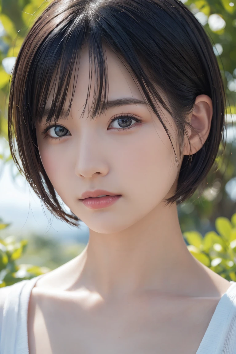 , Long winded [Blue-black:.3] hair,View your viewers, (masterpiece:1.3), (8k, Realistic, RAW Photos, Highest quality: 1.4), Japanese, (One girl), Beautiful Face, (Realistic Face), (black hair, short hair:1.3), beautiful hairstyle, Realistic eyes, Beautiful attention to detail, (Realistic Skin), Beautiful Skin, Charm, Ultra-high resolution, Ultra-realistic, Very detailed, Golden Ratio,