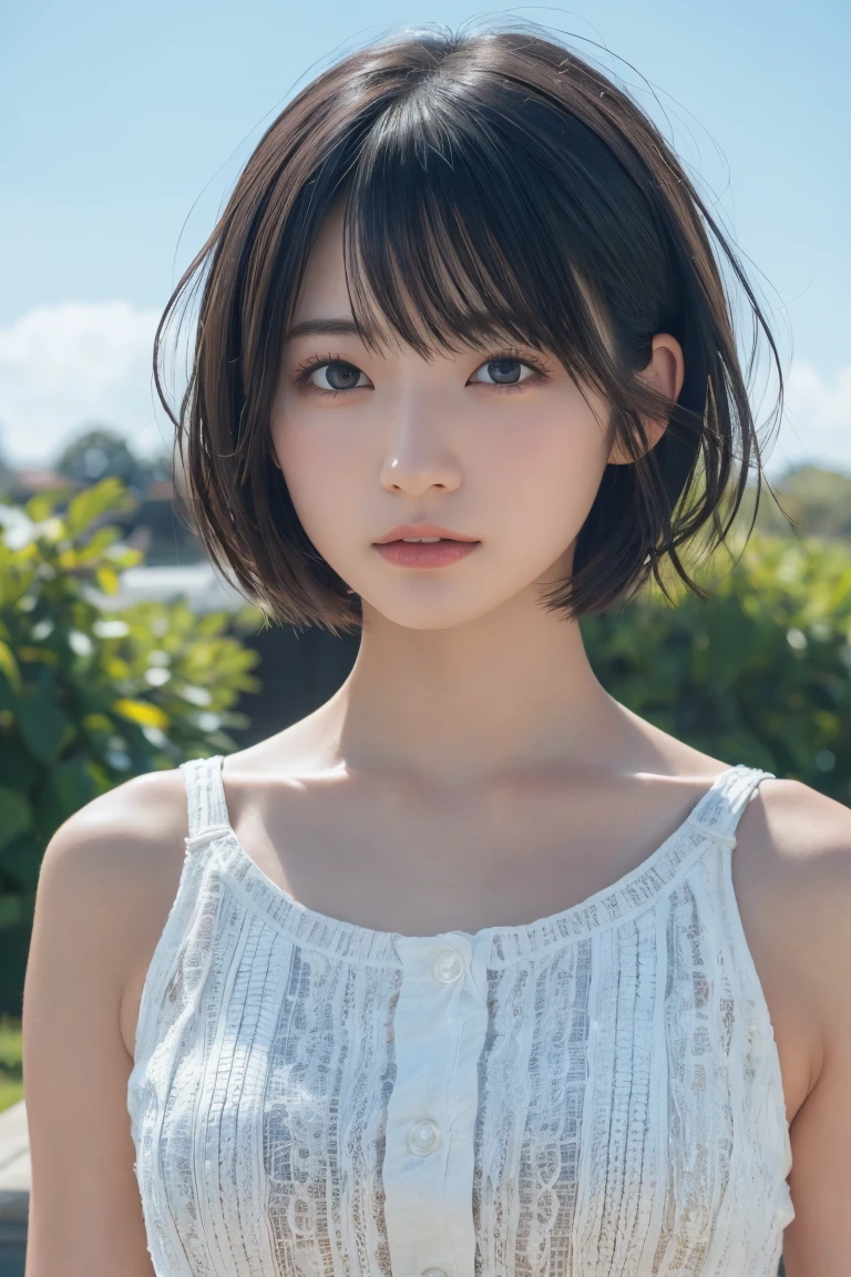 , Long winded [Blue-black:.3] hair,View your viewers, (masterpiece:1.3), (8k, Realistic, RAW Photos, Highest quality: 1.4), Japanese, (One girl), Beautiful Face, (Realistic Face), (black hair, short hair:1.3), beautiful hairstyle, Realistic eyes, Beautiful attention to detail, (Realistic Skin), Beautiful Skin, Charm, Ultra-high resolution, Ultra-realistic, Very detailed, Golden Ratio,