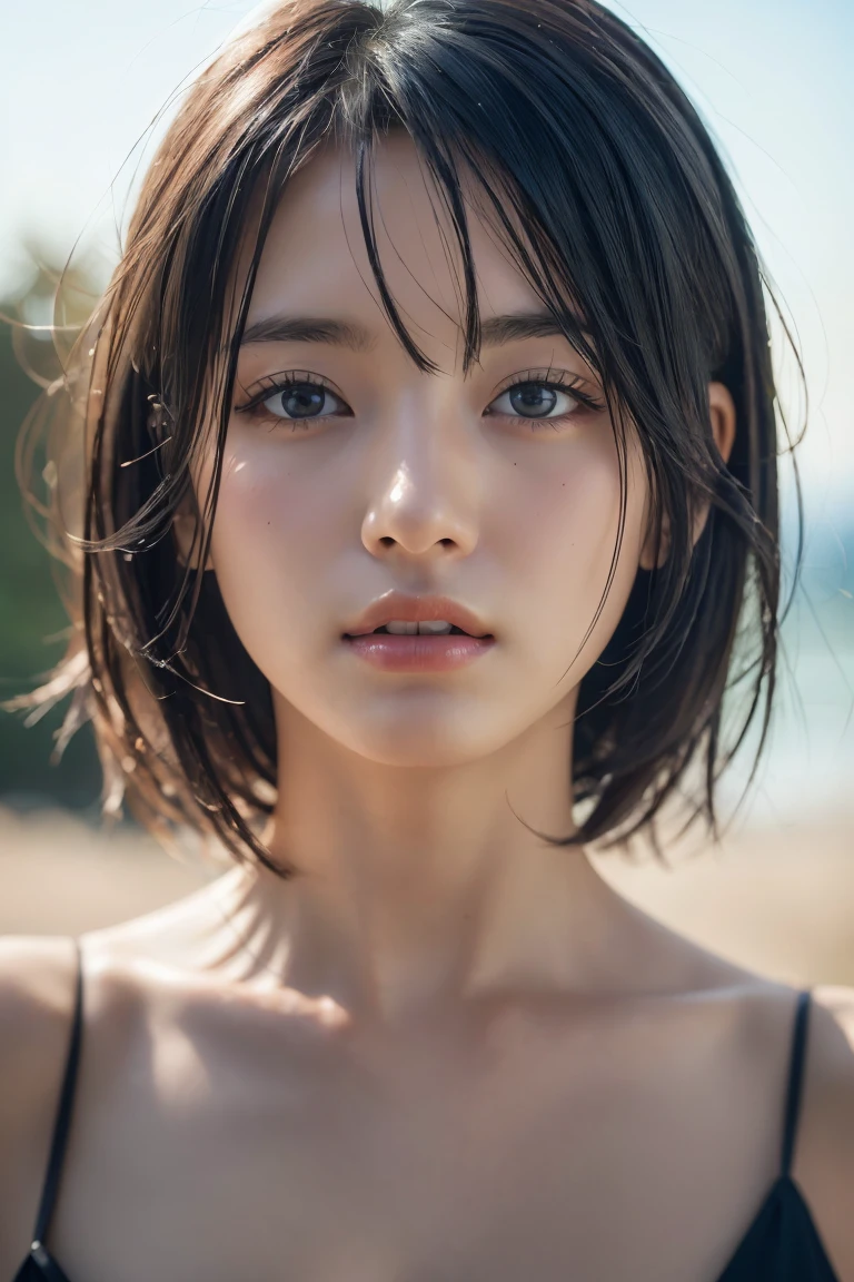 , Long winded [Blue-black:.3] hair,View your viewers, (masterpiece:1.3), (8k, Realistic, RAW Photos, Highest quality: 1.4), Japanese, (One girl), Beautiful Face, (Realistic Face), (black hair, short hair:1.3), beautiful hairstyle, Realistic eyes, Beautiful attention to detail, (Realistic Skin), Beautiful Skin, Charm, Ultra-high resolution, Ultra-realistic, Very detailed, Golden Ratio,
