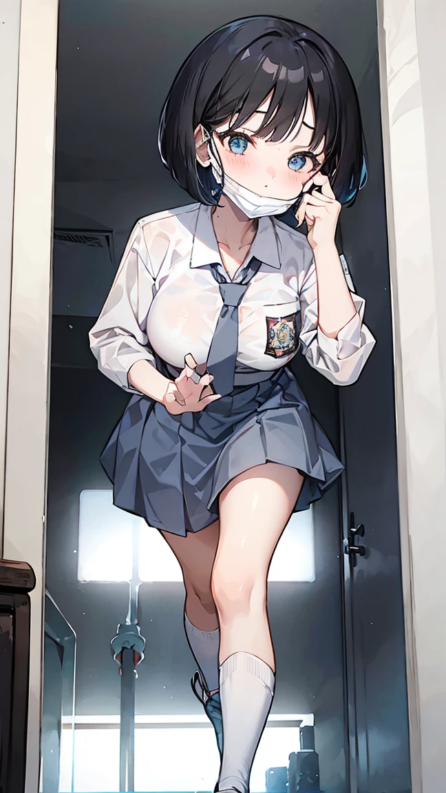 Lesbian、Sailor suit、Glasses、Pleated skirt、Hold out panties with both hands、(Pee in the toilet:1.8)Panties as a gift、Nipples、Sailor suit、Pleated skirt、Nipples攻撃