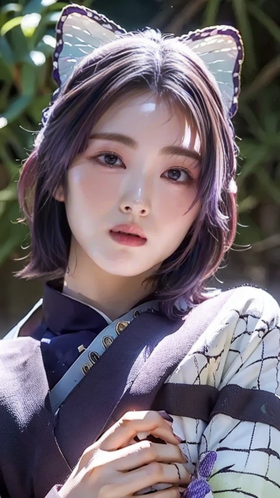 Moisturized skin, (purple eyes: 1.4), perfect body, (adult female body), embarrassed expression, shy, shy, does not make eye contact,
BREAK,
,bright red lipstick,
BREAK,
(long bangs at both ends: 1.2),(purple tips),
BREAK,
((masterpiece+best quality+high resolution+highly detailed)), (full body: 1.2),symmetrical, one shot,
BREAK,
(butterflies fluttering), (wind blowing),(battle stance: 1.4),((big full moon in the sky)),
BREAK,
(Kocho Shinobu: 1.3),dignified,
