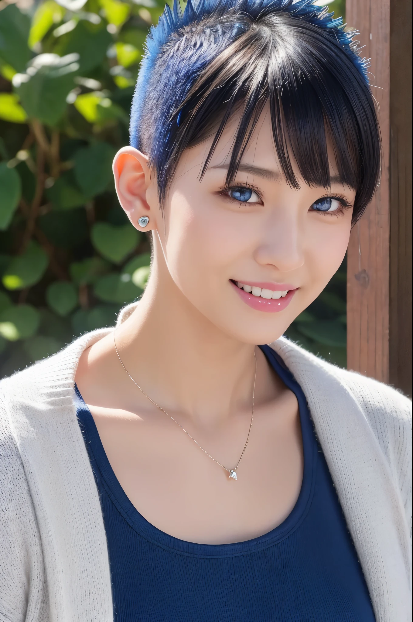 8k,非常に大きな胸と非常に大きな胸を持つアラフィフのwoman, Very detailed, so beautiful(Like the real thing),Shining Eyes,Pale skin(Ultra-Realistic Skin),His smile reveals his large fangs,Muscular and macho、そしてスレンダーボディの悪魔のようなwoman,Short blue mohawk(Blue Shorthair),woman'My abdominal muscles are severely torn,Fan Art Best Art Station, うわー and Types of bacteria, Types of bacteria, 2. 5d cgi anime Fantasy artwork, 8kの高品質で詳細なアート, Up to the model | Types of bacteria8k、Photorealistic RAW photos of the highest quality。so beautiful(Like the real thing顔) Bright colors、完璧なwomanのイメージ,Art Station Trends、masterpiece、8k解像度、Fantasy art、Ultra-high resolution,,Mr..々Pause,charm,sexy,Rich colors, Backlight, Cinema Lighting, Film Grain, to be born, 50mm lens, Nikon D850,compensate,Blue and white Arabian breastplate(Detailed Coat of Arms),In front of the ruins in the forest,View your viewers,Numerous tattoos all over the body(Accurate tattoo details),on head3The horns of the book grow(Details of the three corners),Pointy Ears,Lean and muscular lower body,Blue and white sarouel pants,Big eyes,flower,