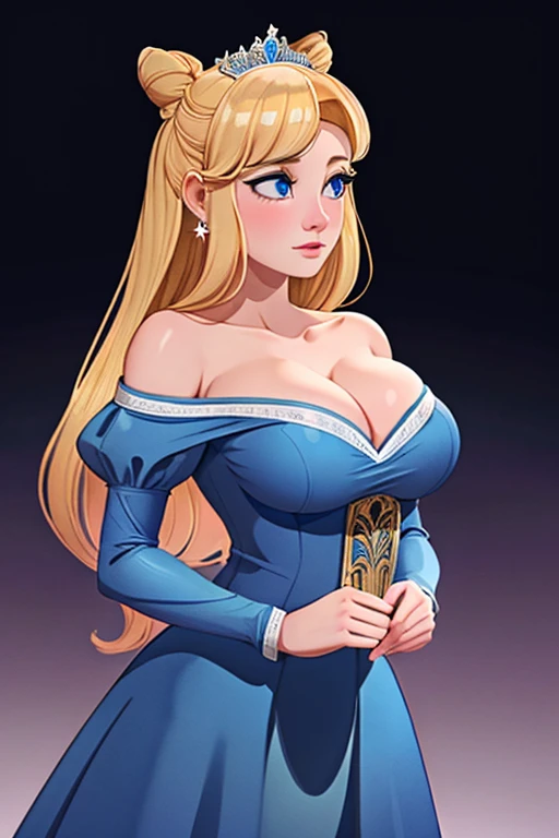 ((Best quality)), ((Masterpiece)), (detailed), perfect face perfect figure, Middle Ages, palace background, 26 year old, Scandinavian woman, Princess, Golden hair, long hair bun-like hairstyle, bright blue eyes, pale skin, large breasts, buxom chested, tight blue dress, off shoulder, cleavage, diamond tiara, high resolution, (ultra-detailed), (best illustration), (best shadow), (absurdres), (perfect hands, perfect anatomy), (4k textures), epic artistic, sharp focus, even lighting, insane details, intricate details, hyperdetailed, rich colors,
