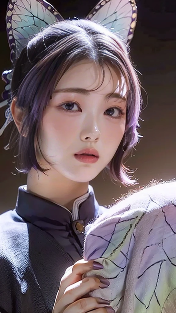 Moisturized skin, (purple eyes: 1.4), perfect body, (adult female body), embarrassed expression, shy, shy, does not make eye contact,
BREAK,
,bright red lipstick,
BREAK,
(long bangs at both ends: 1.2),(purple tips),
BREAK,
((masterpiece+best quality+high resolution+highly detailed)), (full body: 1.2),symmetrical, one shot,
BREAK,
(butterflies fluttering), (wind blowing),(battle stance: 1.4),((big full moon in the sky)),
BREAK,
(Kocho Shinobu: 1.3),dignified,