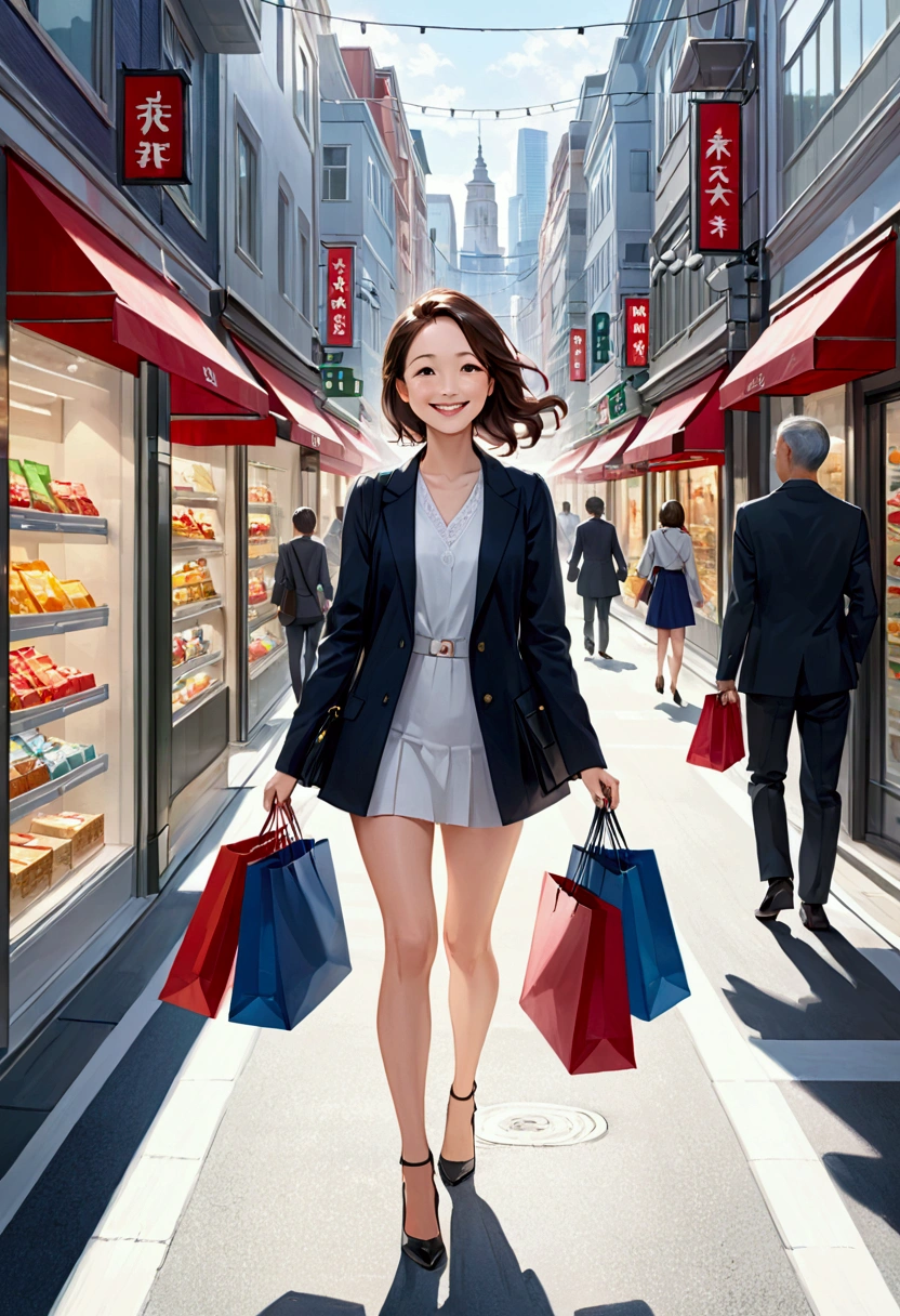 woman、shopping、smile、whole body、Walking around the city、