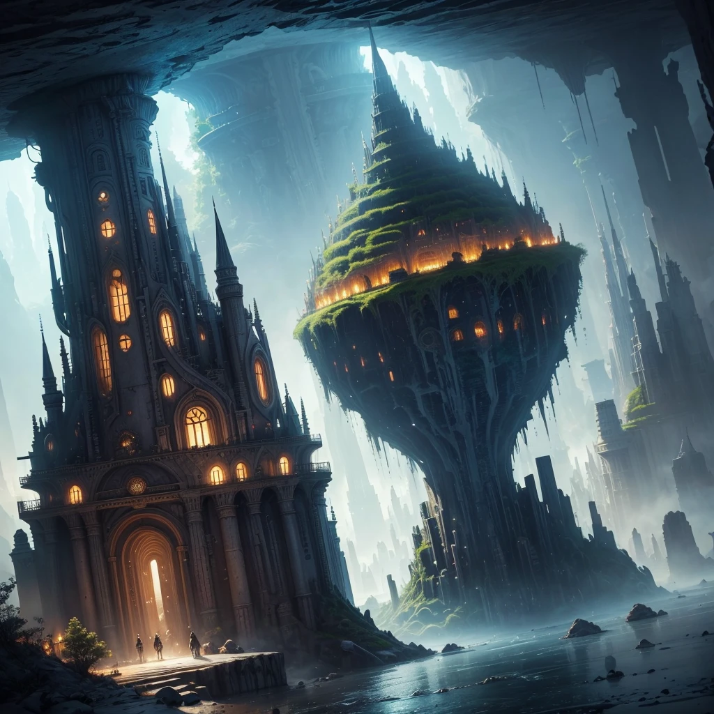 Best Quality,8k,Huge underground city,Underground Labyrinth,mysteriouultidimensional,A world beyond imagination,High Dimension,Fantasy,Different space,Nature,romantic,A world beyond imagination,Dream world,Huge river,masterpiece,最高masterpiece,perfection,